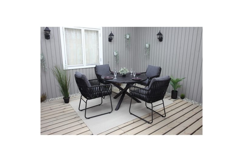 Utendørs møbelgruppe Ø 112 cm bord & 4 Levanto grå stoler Svart - Svart - Hagemøbler & utemiljø - Hagegruppe - Cafemøbler & cafesett