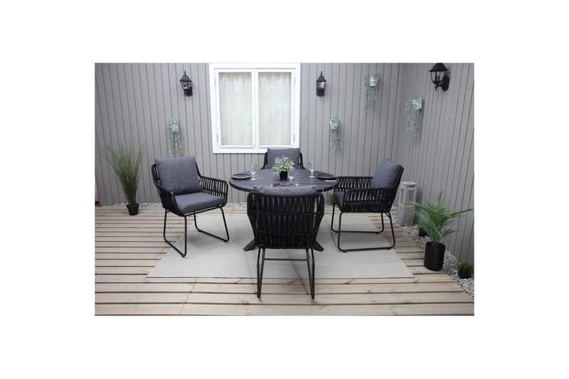 Utendørs møbelgruppe Ø 112 cm bord & 4 Levanto grå stoler Svart - Svart - Hagemøbler & utemiljø - Hagegruppe - Cafemøbler & cafesett