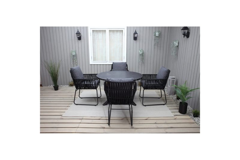 Utendørs møbelgruppe Ø 112 cm bord & 4 Levanto grå stoler Svart - Svart - Hagemøbler & utemiljø - Hagegruppe - Spisegrupper hage