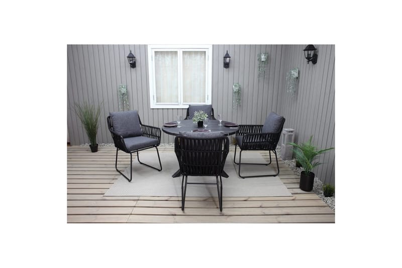 Utendørs møbelgruppe Ø 112 cm bord & 4 Levanto grå stoler Svart - Svart - Hagemøbler & utemiljø - Hagegruppe - Spisegrupper hage