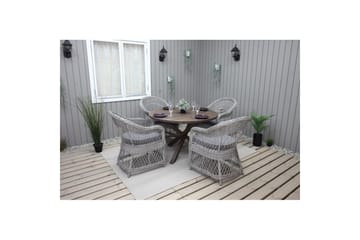 Utendørs møbelgruppe Ø 112 cm bord & 4 Merida grå stoler Brun - Brun - Hagemøbler & utemiljø - Hagegruppe - Spisegrupper hage