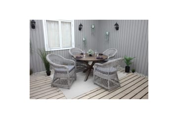 Utendørs møbelgruppe Ø 112 cm bord & 4 Merida grå stoler Brun - Brun - Hagemøbler & utemiljø - Hagegruppe - Spisegrupper hage