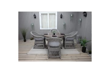 Utendørs møbelgruppe Ø 112 cm bord & 4 Merida grå stoler Brun - Brun - Hagemøbler & utemiljø - Hagegruppe - Spisegrupper hage