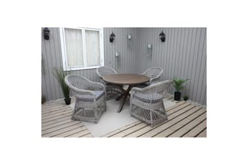 Utendørs møbelgruppe Ø 112 cm bord & 4 Merida grå stoler Brun - Brun - Hagemøbler & utemiljø - Hagegruppe - Spisegrupper hage