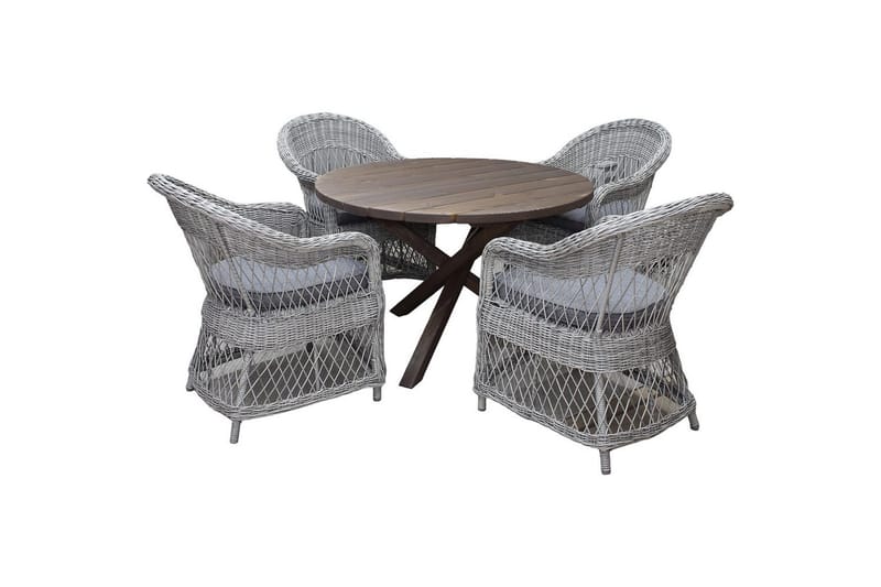 Utendørs møbelgruppe Ø 112 cm bord & 4 Merida grå stoler Brun, Brun