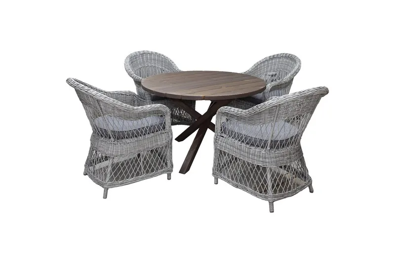 Utendørs møbelgruppe Ø 112 cm bord & 4 Merida grå stoler Brun, Brun