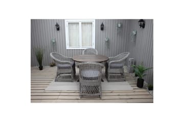 Utendørs møbelgruppe Ø 112 cm bord & 4 Merida grå stoler Brun - Brun - Hagemøbler & utemiljø - Hagegruppe - Spisegrupper hage