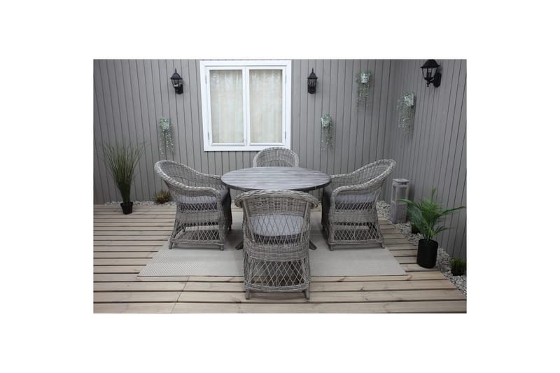 Utendørs møbelgruppe Ø 112 cm bord & 4 Merida grå stoler Grå - Grå - Hagemøbler & utemiljø - Hagegruppe - Spisegrupper hage