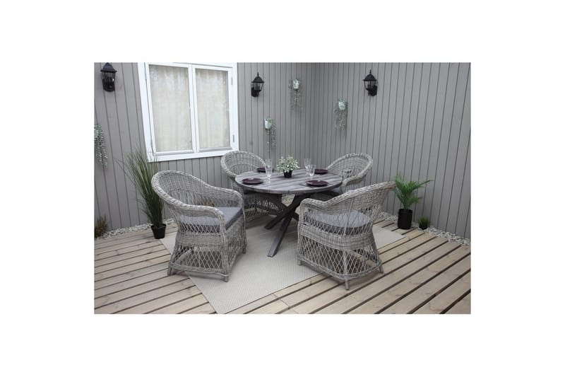 Utendørs møbelgruppe Ø 112 cm bord & 4 Merida grå stoler Grå - Grå - Hagemøbler & utemiljø - Hagegruppe - Spisegrupper hage