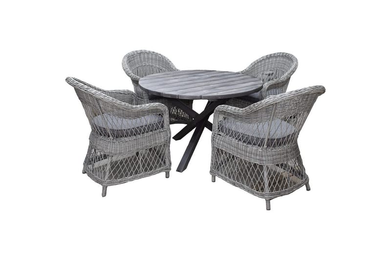 Utendørs møbelgruppe Ø 112 cm bord & 4 Merida grå stoler Grå, Grå
