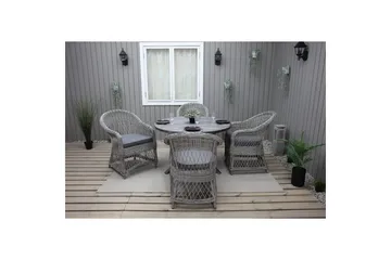 Utendørs møbelgruppe Ø 112 cm bord & 4 Merida grå stoler Grå - Grå - Hagemøbler & utemiljø - Hagegruppe - Spisegrupper hage