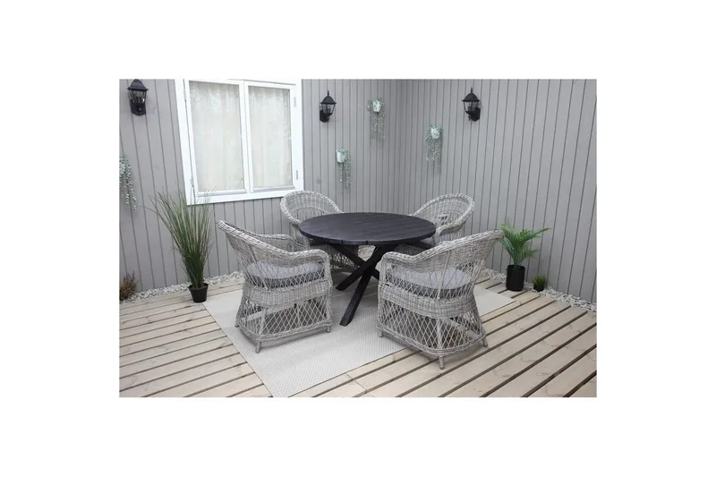 Utendørs møbelgruppe Ø 112 cm bord & 4 Merida grå stoler Svart - Svart - Hagemøbler & utemiljø - Hagegruppe - Spisegrupper hage