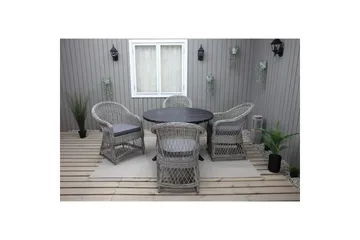 Utendørs møbelgruppe Ø 112 cm bord & 4 Merida grå stoler Svart - Svart - Hagemøbler & utemiljø - Hagegruppe - Spisegrupper hage