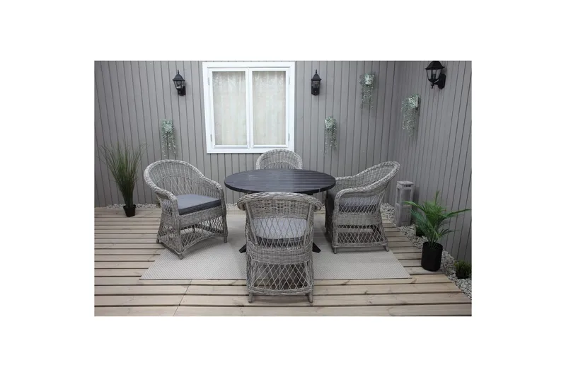 Utendørs møbelgruppe Ø 112 cm bord & 4 Merida grå stoler Svart - Svart - Hagemøbler & utemiljø - Hagegruppe - Spisegrupper hage