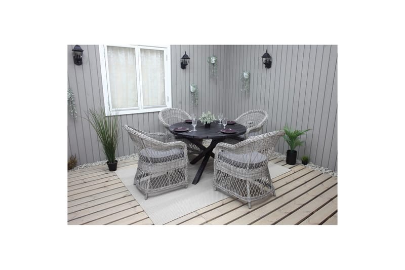 Utendørs møbelgruppe Ø 112 cm bord & 4 Merida grå stoler Svart - Svart - Hagemøbler & utemiljø - Hagegruppe - Spisegrupper hage