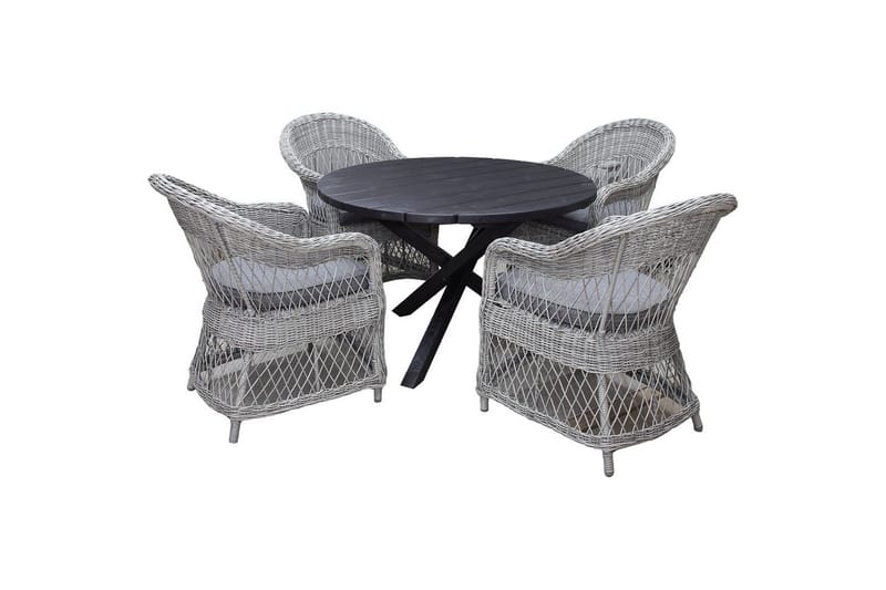 Utendørs møbelgruppe Ø 112 cm bord & 4 Merida grå stoler Svart, Svart