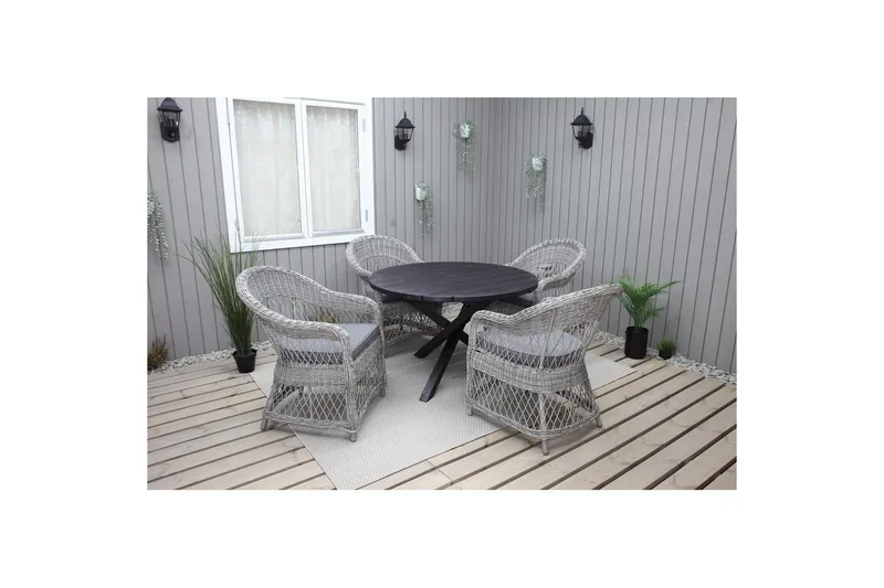 Utendørs møbelgruppe Ø 112 cm bord & 4 Merida grå stoler Svart - Svart - Hagemøbler & utemiljø - Hagegruppe - Spisegrupper hage