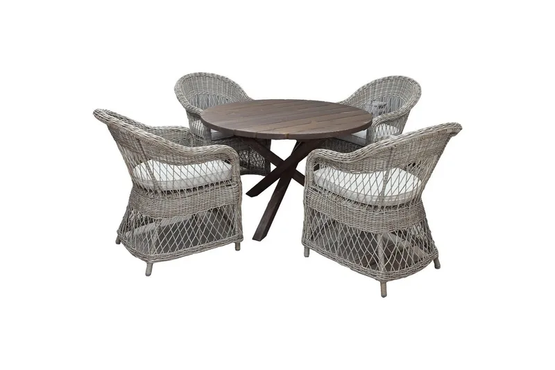 Utendørs møbelgruppe Ø 112 cm bord & 4 Merida naturlig stoler Brun, Brun