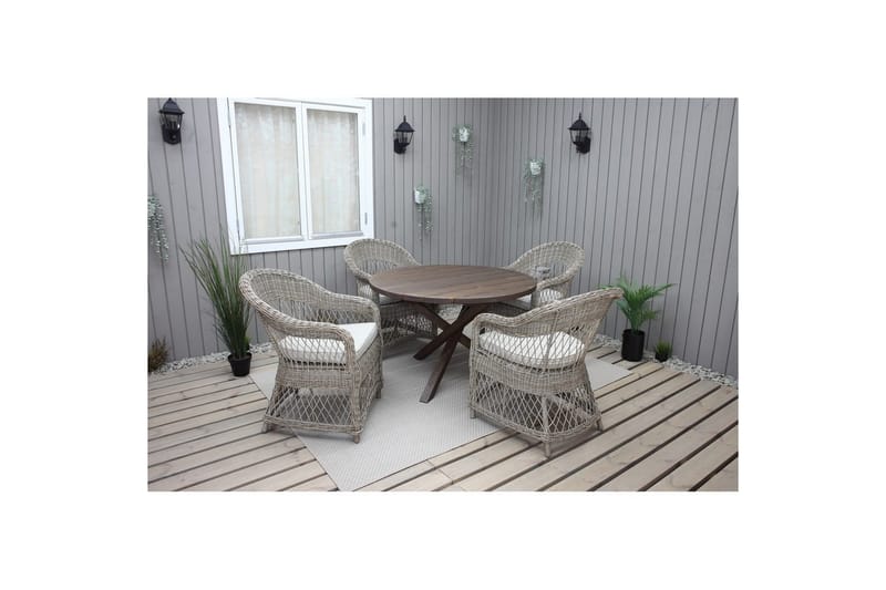 Utendørs møbelgruppe Ø 112 cm bord & 4 Merida naturlig stoler Brun - Brun - Hagemøbler & utemiljø - Hagegruppe - Cafemøbler & cafesett