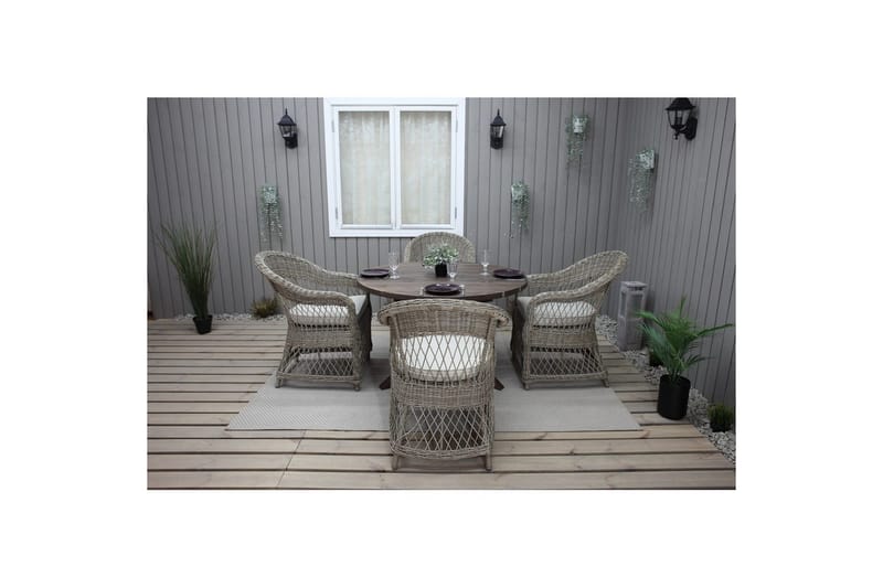 Utendørs møbelgruppe Ø 112 cm bord & 4 Merida naturlig stoler Brun - Brun - Hagemøbler & utemiljø - Hagegruppe - Cafemøbler & cafesett
