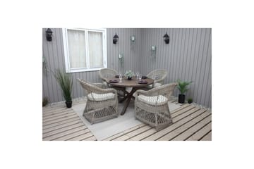 Utendørs møbelgruppe Ø 112 cm bord & 4 Merida naturlig stoler Brun - Brun - Hagemøbler & utemiljø - Hagegruppe - Cafemøbler & cafesett