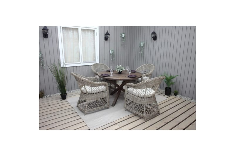 Utendørs møbelgruppe Ø 112 cm bord & 4 Merida naturlig stoler Brun - Brun - Hagemøbler & utemiljø - Hagegruppe - Cafemøbler & cafesett