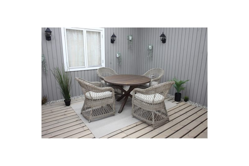Utendørs møbelgruppe Ø 112 cm bord & 4 Merida naturlig stoler Brun - Brun - Hagemøbler & utemiljø - Hagegruppe - Cafemøbler & cafesett