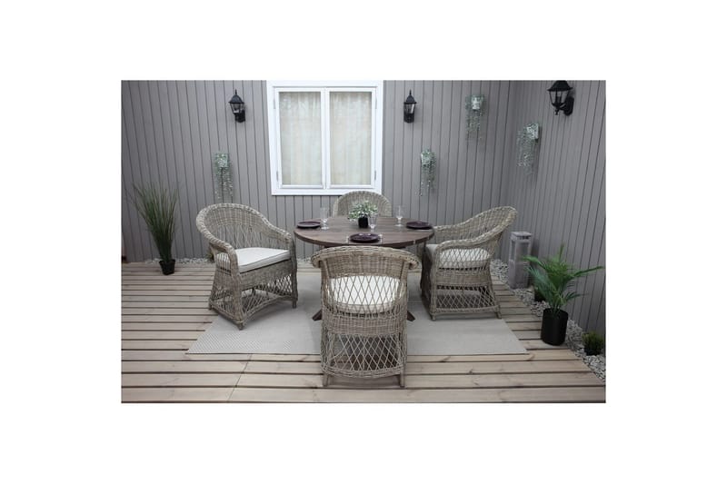 Utendørs møbelgruppe Ø 112 cm bord & 4 Merida naturlig stoler Brun - Brun - Hagemøbler & utemiljø - Hagegruppe - Cafemøbler & cafesett