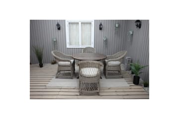 Utendørs møbelgruppe Ø 112 cm bord & 4 Merida naturlig stoler Brun - Brun - Hagemøbler & utemiljø - Hagegruppe - Cafemøbler & cafesett
