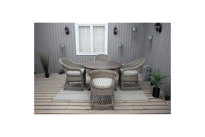 Utendørs møbelgruppe Ø 112 cm bord & 4 Merida naturlig stoler Brun - Brun - Hagemøbler & utemiljø - Hagegruppe - Cafemøbler & cafesett