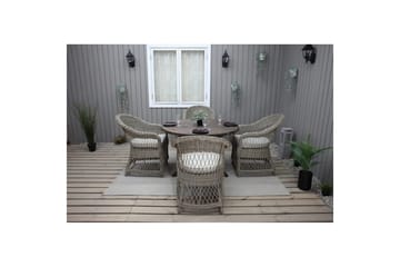 Utendørs møbelgruppe Ø 112 cm bord & 4 Merida naturlig stoler Brun - Brun - Hagemøbler & utemiljø - Hagegruppe - Spisegrupper hage