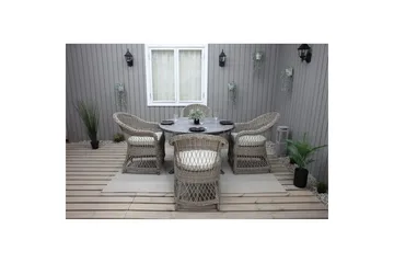 Utendørs møbelgruppe Ø 112 cm bord & 4 Merida naturlig stoler Grå - Grå - Hagemøbler & utemiljø - Hagegruppe - Spisegrupper hage