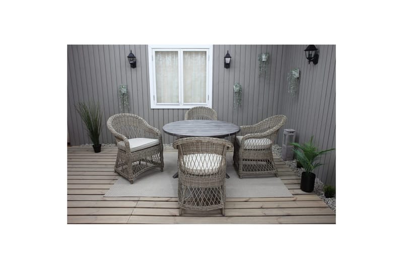 Utendørs møbelgruppe Ø 112 cm bord & 4 Merida naturlig stoler Grå - Grå - Hagemøbler & utemiljø - Hagegruppe - Spisegrupper hage