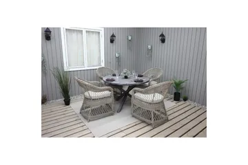 Utendørs møbelgruppe Ø 112 cm bord & 4 Merida naturlig stoler Grå - Grå - Hagemøbler & utemiljø - Hagegruppe - Spisegrupper hage