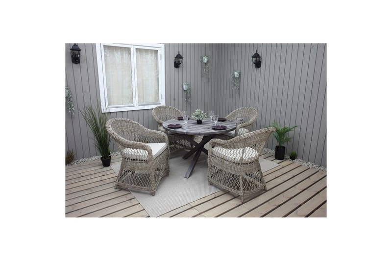 Utendørs møbelgruppe Ø 112 cm bord & 4 Merida naturlig stoler Grå - Grå - Hagemøbler & utemiljø - Hagegruppe - Spisegrupper hage