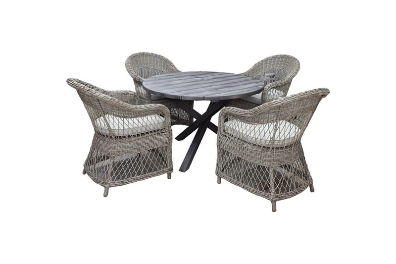 Utendørs møbelgruppe Ø 112 cm bord & 4 Merida naturlig stoler Grå - Grå - Hagemøbler & utemiljø - Hagegruppe - Cafemøbler & cafesett
