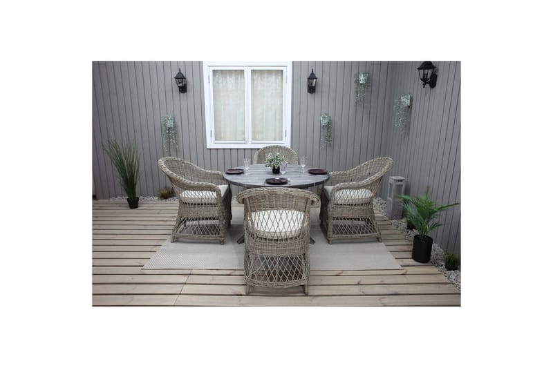 Utendørs møbelgruppe Ø 112 cm bord & 4 Merida naturlig stoler Grå - Grå - Hagemøbler & utemiljø - Hagegruppe - Cafemøbler & cafesett