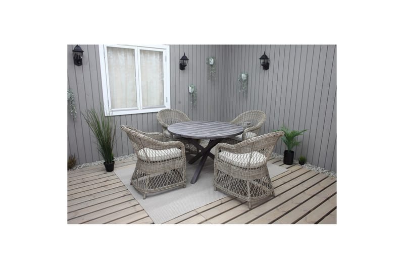 Utendørs møbelgruppe Ø 112 cm bord & 4 Merida naturlig stoler Grå - Grå - Hagemøbler & utemiljø - Hagegruppe - Cafemøbler & cafesett