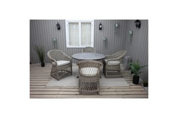 Utendørs møbelgruppe Ø 112 cm bord & 4 Merida naturlig stoler Grå - Grå - Hagemøbler & utemiljø - Hagegruppe - Cafemøbler & cafesett