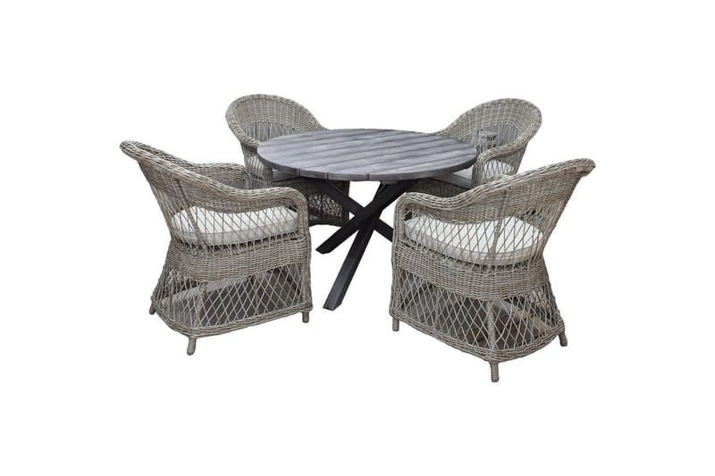 Utendørs møbelgruppe Ø 112 cm bord & 4 Merida naturlig stoler Grå, Grå