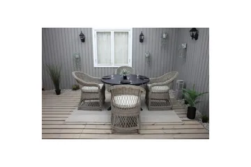 Utendørs møbelgruppe Ø 112 cm bord & 4 Merida naturlig stoler Svart - Svart - Hagemøbler & utemiljø - Hagegruppe - Spisegrupper hage