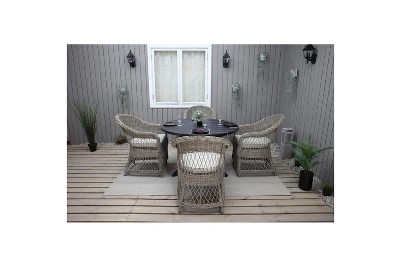 Utendørs møbelgruppe Ø 112 cm bord & 4 Merida naturlig stoler Svart - Svart - Hagemøbler & utemiljø - Hagegruppe - Spisegrupper hage