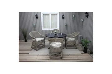 Utendørs møbelgruppe Ø 112 cm bord & 4 Merida naturlig stoler Svart - Svart - Hagemøbler & utemiljø - Hagegruppe - Spisegrupper hage