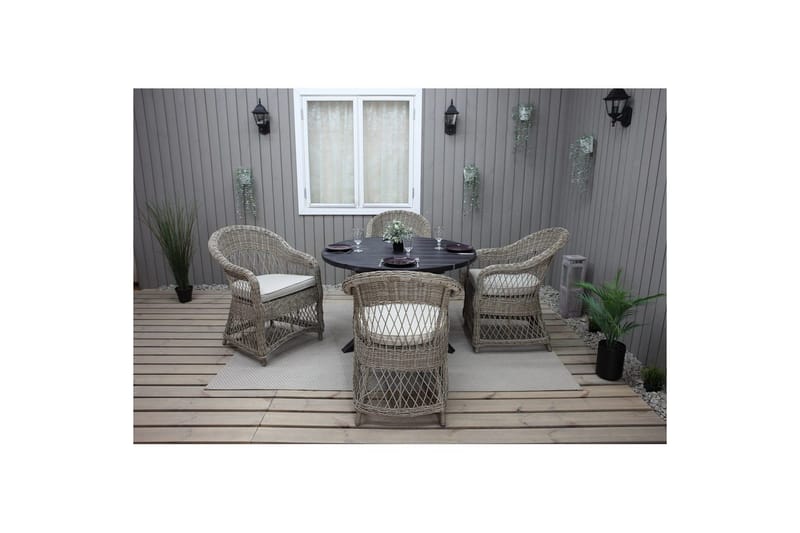 Utendørs møbelgruppe Ø 112 cm bord & 4 Merida naturlig stoler Svart - Svart - Hagemøbler & utemiljø - Hagegruppe - Spisegrupper hage
