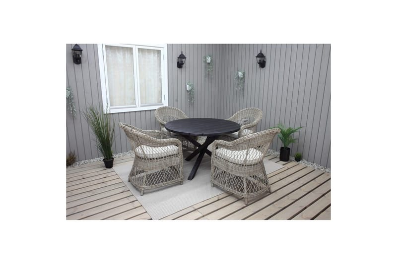 Utendørs møbelgruppe Ø 112 cm bord & 4 Merida naturlig stoler Svart - Svart - Hagemøbler & utemiljø - Hagegruppe - Spisegrupper hage