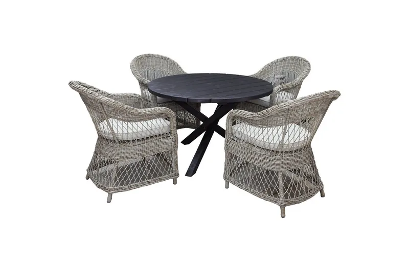 Utendørs møbelgruppe Ø 112 cm bord & 4 Merida naturlig stoler Svart, Svart