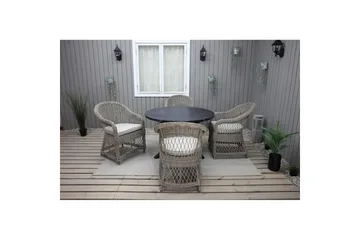 Utendørs møbelgruppe Ø 112 cm bord & 4 Merida naturlig stoler Svart - Svart - Hagemøbler & utemiljø - Hagegruppe - Spisegrupper hage