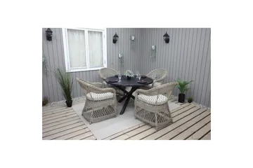 Utendørs møbelgruppe Ø 112 cm bord & 4 Merida naturlig stoler Svart - Svart - Hagemøbler & utemiljø - Hagegruppe - Spisegrupper hage