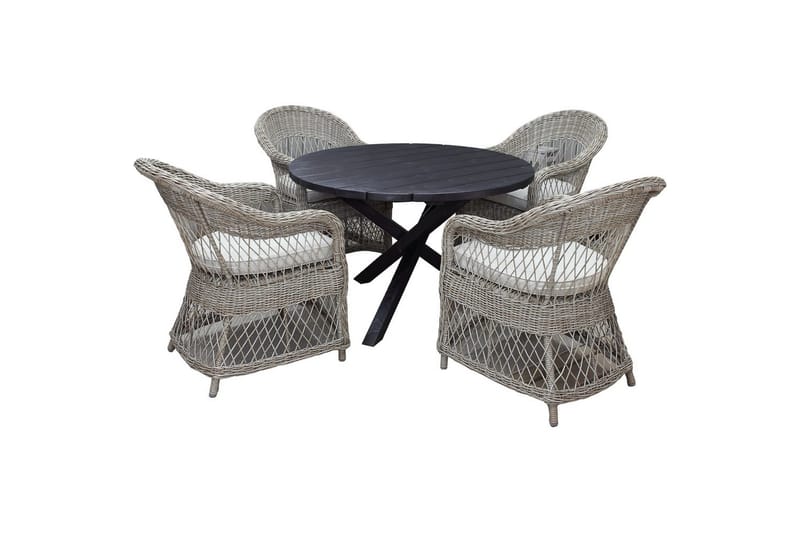 Utendørs møbelgruppe Ø 112 cm bord & 4 Merida naturlig stoler Svart - Svart - Hagemøbler & utemiljø - Hagegruppe - Cafemøbler & cafesett