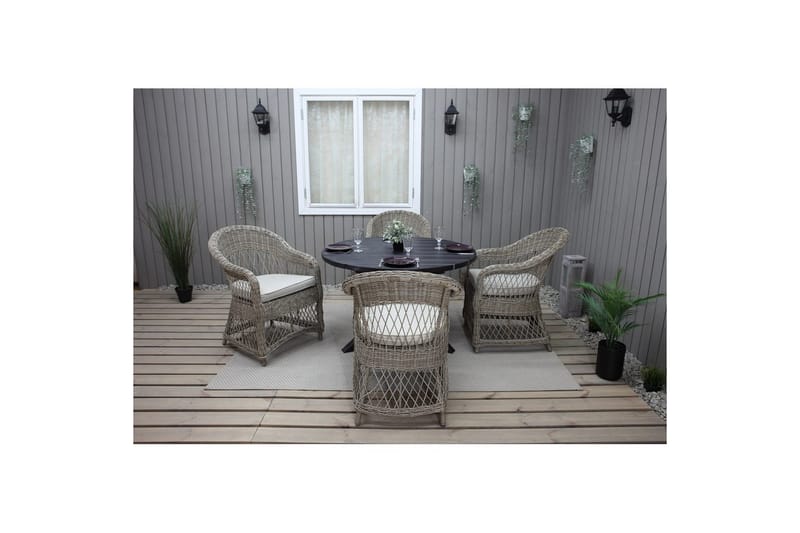 Utendørs møbelgruppe Ø 112 cm bord & 4 Merida naturlig stoler Svart - Svart - Hagemøbler & utemiljø - Hagegruppe - Cafemøbler & cafesett